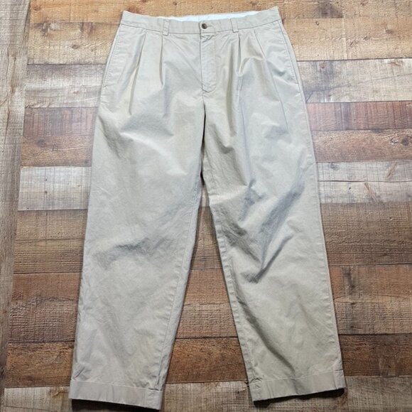 Men's 346 Brooks Brothers Tan Pleated Pants with Cuffs size 36 x 30